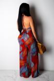 Red Fashion Sexy backless Print Patchwork Loose