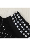 Black Sexy Tank Sleeveless Turtleneck Hip skirt Knee-Length diamonds Patchwork Solid Print Club Dr