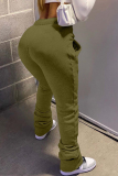 Pantalones rectos de cintura media rectos con pliegues lisos casuales verdes