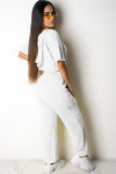 White Fashion Sexy Patchwork Solid Straight Two-piece Pants Set
