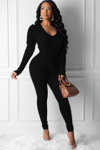 Black Polyester Casual Solid Patchwork Two Piece Suits pencil Long Sleeve  Two-piece Pants Set