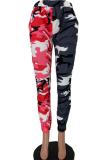Black Button Fly Sleeveless Low Patchwork camouflage pencil Pants Pants