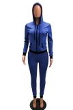 Blue Fashion adult Sexy Two Piece Suits Patchwork Dot Straight Long Sleeve Two-piece Pants Set