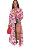 Сексуальные модные накидки и пляжные платья с красным лоскутным принтом