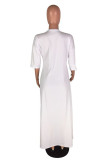 Blanc Sexy Fashion Cap Sleeve Demi-manches O cou Asymétrique Cheville-Longueur Club Robes