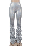 Серебряные однотонные брюки с эластичной резинкой Fly Mid и драпировкой