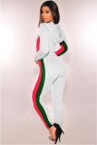 ホワイト ロング スリーブ パッチワーク パンツ ツーピース スーツ