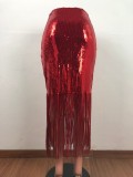 Gonne Capris con gonna a pieghe elastiche in spandex rosso