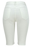 Braguette boutonnée en jean blanc Braguette à fermeture éclair Mi-trou Crayon solide Capris Shorts