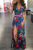 Ternos multicoloridos moda adulto sexy estampa de retalhos de duas peças saia floral com nó arco saia curta S