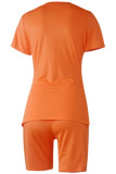 Orange Lait Soie Décontracté Sexy Solide Costumes Deux Pièces Crayon Manches Courtes