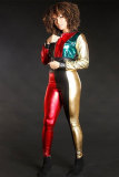 Разноцветные брюки-карандаш из искусственной кожи с эластичной ширинкой и длинными рукавами в стиле пэчворк, костюм-двойка