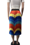 Pantaloni larghi tipo A a vita media patchwork a righe casual color arcobaleno