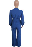 Blue street Solid Button Manches longues O Neck