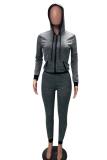 Grey Fashion adult Sexy Two Piece Suits Patchwork Dot Straight Long Sleeve Two-piece Pants Set