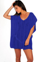 Blue Hooded Out Solid Patchwork Fashion adult Sexy Cover-Ups & Beach Dresses