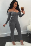 Light Gray Sexy Solid bandage Patchwork Long Sleeve V Neck Jumpsuits