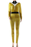 Yellow Sexy Solid Patchwork Long Sleeve O Neck Jumpsuits