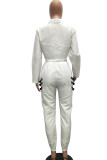 Costumes deux pièces décontractés blancs crayon patchwork solide ensemble de pantalons deux pièces à manches longues