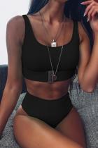 Zwart nylon tweedelige pakken effen patchwork mode volwassen sexy bikini's set