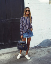 Stripe O Neck Long Sleeve Patchwork Striped  Tees & T-shirts