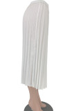 Jupe plissée drapée asymétrique mi-longue élastique blanche uni Jupes