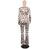 As Show Drawstring Mid Leopard Patchwork Loose Pants  Two-piece suit