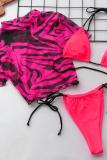 rosa röd Nylontryck Ett tredelat Patchwork för vuxna Mode Sexiga Bikinis Set