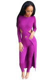 purple adult Sexy Fashion Solid asymmetrical Patchwork Two Piece Suits HOLLOWED OUT pencil Long S
