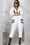 White Casual Two Piece Suits Solid Patchwork pencil Long Sleeve Two-piece Pants Set