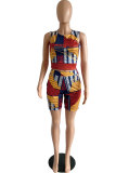 Multi-color Fashion Casual Patchwork Print Straight Two-Piece Short Set