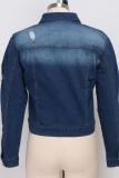 Синяя джинсовая куртка с отложным воротником Old Slim fit в стиле пэчворк Однотонная джинсовая куртка с длинными рукавами в стиле ковбой