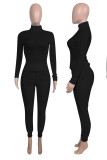 Black Street Solid Turtleneck Long Sleeve Two Pieces