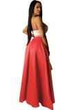 Красные однотонные свободные юбки средней длины с застежкой-молнией и ширинкой в ​​стиле пэчворк