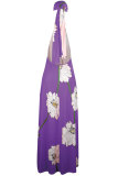 Светло-фиолетовый сексуальный модный топ без рукавов с круглым вырезом трапециевидной формы длиной до пола с принтом в стиле пэчворк