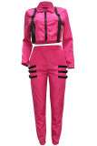 ピンク カジュアル ツーピース スーツ ソリッド パッチワーク ペンシル 長袖 ツーピース パンツ セット