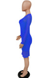 Color blue Fashion Sexy Adult Milk Fiber Solid Patchwork O Neck Long Sleeve Regular Sleeve Two Pieces