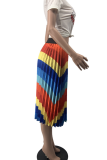 Rainbow Color Casual Striped Patchwork Loose Mid Waist Type A Bottoms