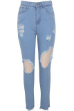 Pantalon en Denim bleu avec braguette à boutons et fermeture éclair, poche haute à fermeture éclair, trou de lavage, pantalon crayon