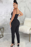 Black Sexy Fashion Patchwork zipper Solid Sleeveless Slip