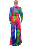 Gul Casual Print färgad ritning långärmad O-hals jumpsuits