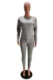 Grey Fashion adult Casual Solid Two Piece Suits pencil Long Sleeve Two-piece Pants Set