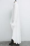 Weiß Sexy Mode für Erwachsene, Flügelärmel, lange Ärmel, O-Ausschnitt, asymmetrisch, bis zur Wadenmitte, einfarbig, asymmetrisch