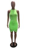 Green Sexy Fashion Cap Sleeve Sleeveless O neck Hip skirt Mini asymmetrical Solid Casual Dresse