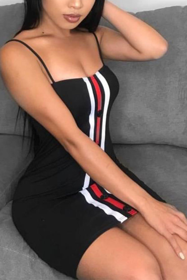 Zwarte mode sexy mouwloze spaghettibandjes slipstaprok mini patchwork clubjurken