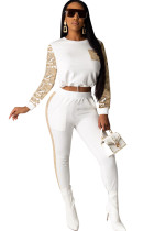 White knit Sexy Patchwork Two Piece Suits Solid Straight Long Sleeve 