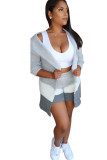 White knit Active Fashion adult asymmetrical Two Piece Suits Print contrast color Straight Long Sleeve Tw