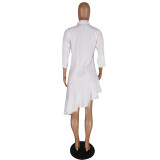 ホワイト ファッション セクシー キャップ スリーブ 3/4 長袖 O ネック非対称スカート クラブ ドレス