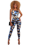 Camouflage Sexy Mode Backless Patchwork Camouflage Print Mouwloze Slip Jumpsuits