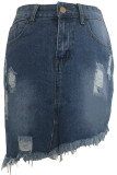 ブルーデニム ジッパーフライ ボタンフライ ハイホール 洗濯 非対称ポケット ジッパー付き Aラインスカート スカート
